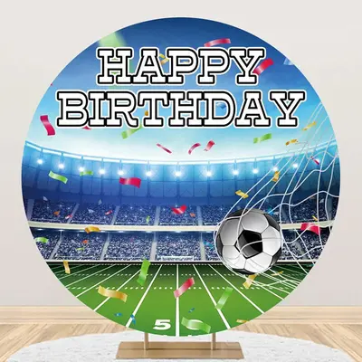 Ribbon Football Goal Stadium Round Birthday Backdrop - Aperturee