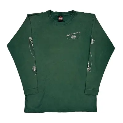 New River Harley Davidson Graphic Long Sleeve T-Shirt - Large Green Cotton