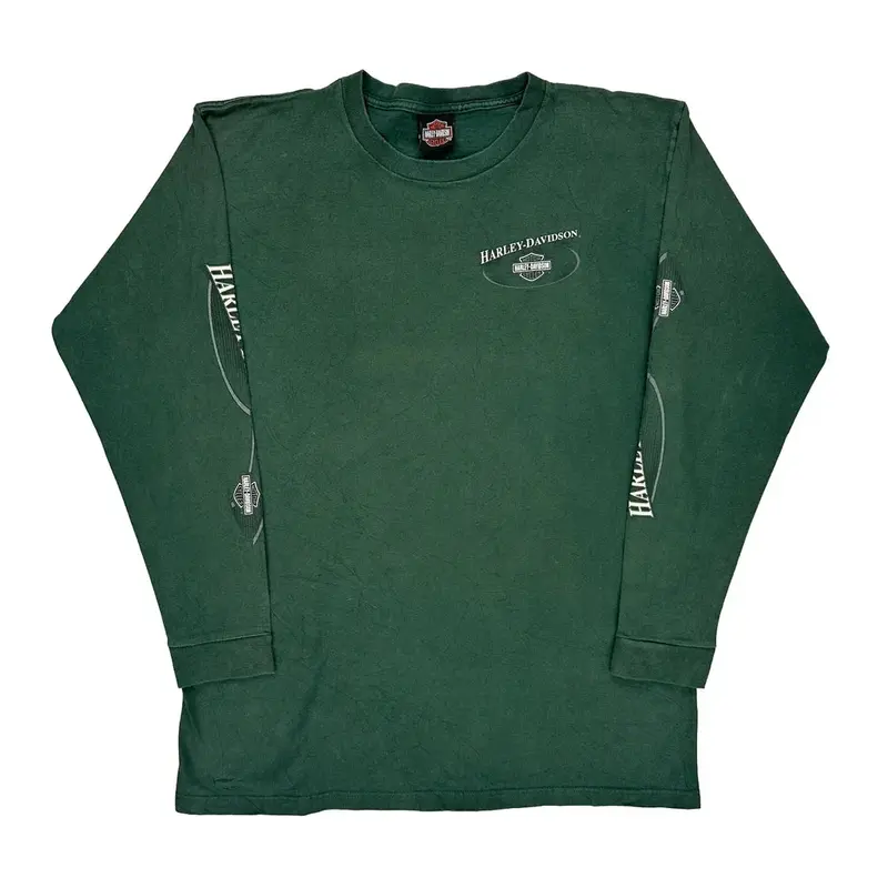 New River Harley Davidson Graphic Long Sleeve T-Shirt - Large Green Cotton