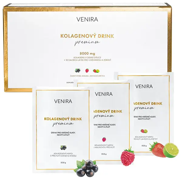 Venira Bevanda Al Collagene Per Capelli, Unghie E Pelle Con Aromi (Fragola-Lime, Ribes Nero, Lampone) 30 Bustine