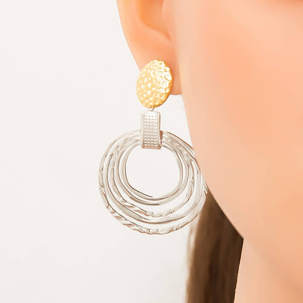 304 Stainless Steel Two Tone Dangle Stud Earrings