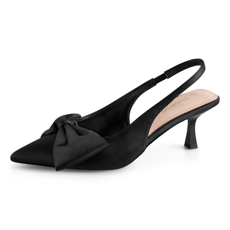 Women's Bow Slingback Heels Pointed Toe Kitten Pumps