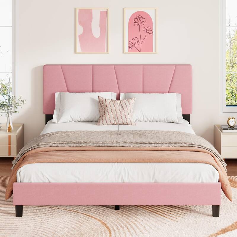 Garvee Twin Size Adjustable Bed Frame for Girls, Velvet Upholstered, 3-Level Headboard, Noise-Free, Metal & Wood, Easy Assemb...