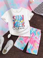 Girl's Letter Print Tee & Shorts Two-piece Set, Casual Short Sleeve T-shirt &  Shorts for Summer, Kids Clothes for Daily Wear