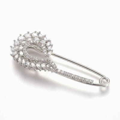 Brass Micro Pave Cubic Zirconia Safety Brooch