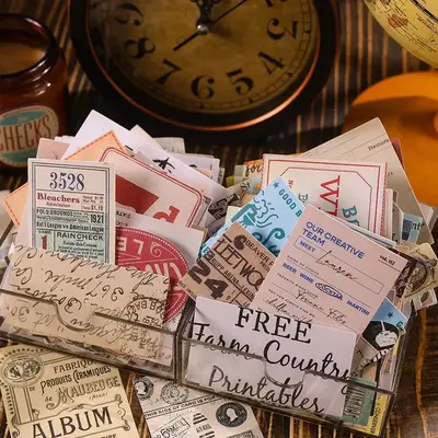 50pcs/pack Random Retro Aesthetic Pattern Sticker, Self-adhesive Scrapbooking Material Paper, Decorative Sticker For Statione...