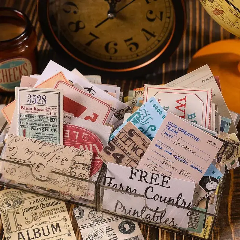 50pcs/pack Random Retro Aesthetic Pattern Sticker, Self-adhesive Scrapbooking Material Paper, Decorative Sticker For Statione...