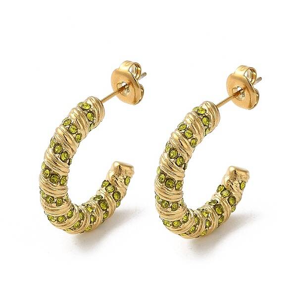Real 18K Gold Plated 304 Stainless Steel with Glass Ring Stud Earrings