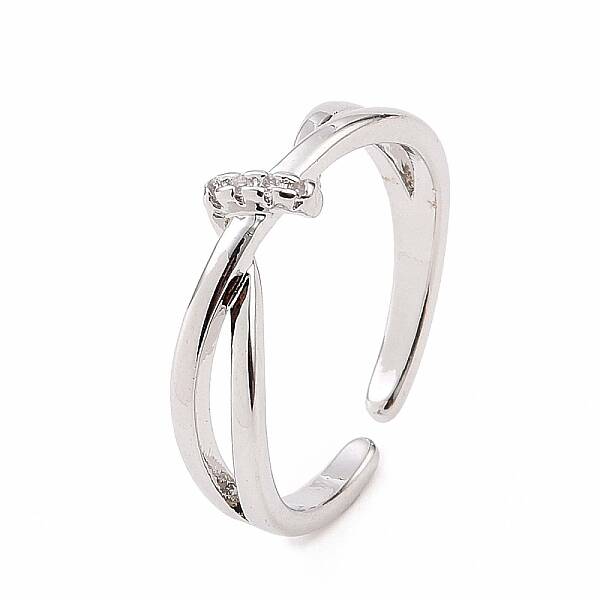 Clear Cubic Zirconia Criss Cross Open Cuff Ring