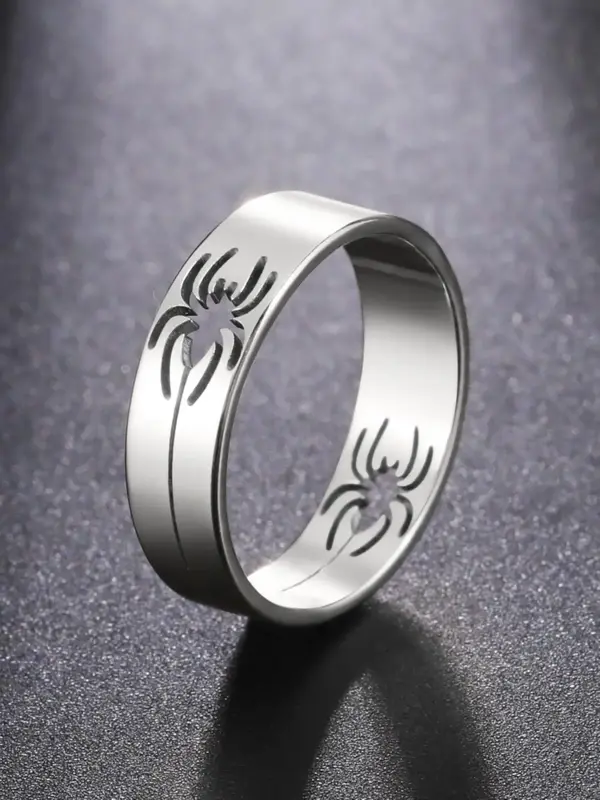 Men's New Trendy Fashion Hollow Spider Ring, Vintage Stainless Steel Rings for Men, Simple Plain Round Promise Rings Jewelry ...