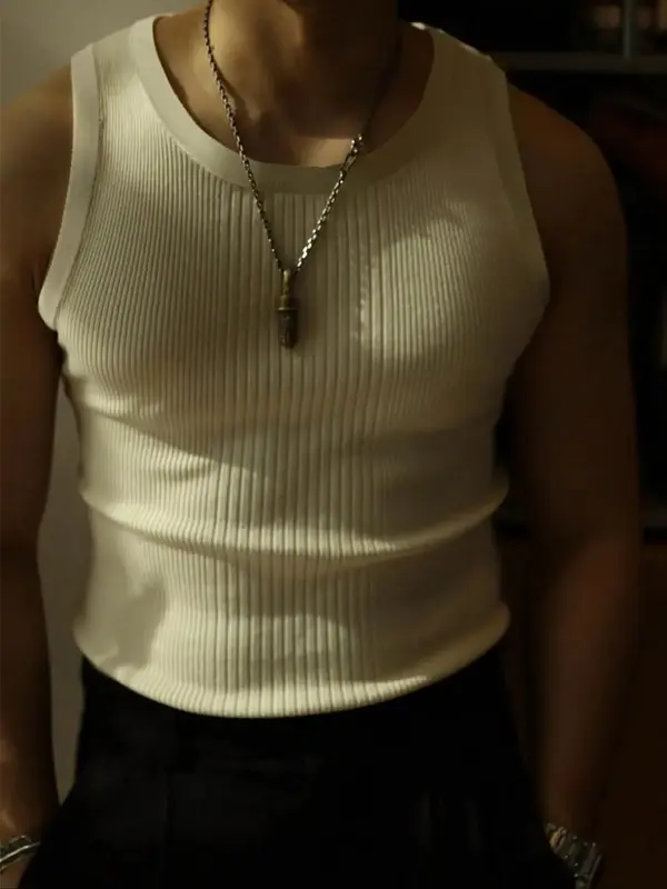 Men's Solid Round Neck Knit Tank Top, Casual Sleeveless Knitwear for Summer, Fashion Men's Knit Clothing for Daily Wear