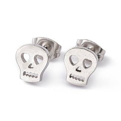 Non-Tarnish 304 Stainless Steel Tiny Hollow Out Skull Stud Earrings for Women