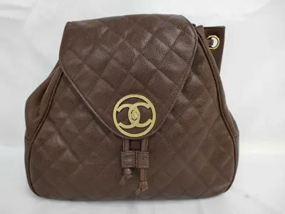 Pre-owned CHANEL PVC Shoulder Bags Caviar Skin Matlasse Circle Coco Coco Mark Rucksack / Backpack GD Metal Fittings Brown Ruc...