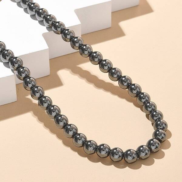 6mm Round Synthetic Non-Magnetic Hematite Beaded Necklaces