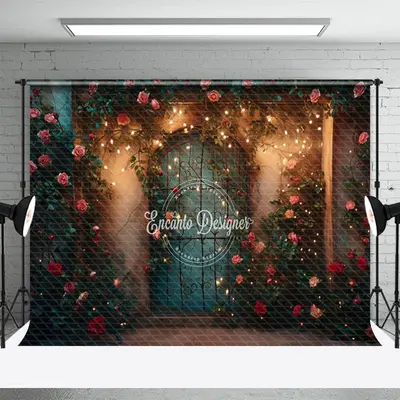 Pink Red Rose Rampant Door Dim Light Spring Backdrop - Aperturee