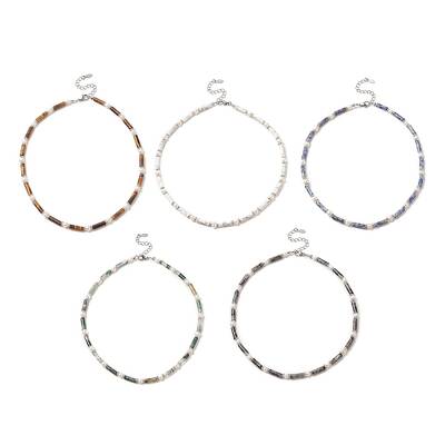 Natural Mixed Gemstone & Pearl & Crystal Rhinestone Beaded Necklace for Women