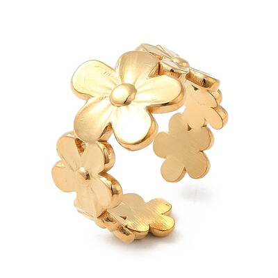 304 Stainless Steel Flower Open Cuff Rings for Women