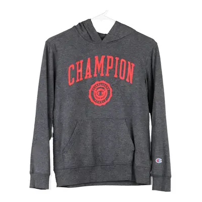 Age 14-16 Champion Spellout Hoodie - Large Grey Cotton Blend