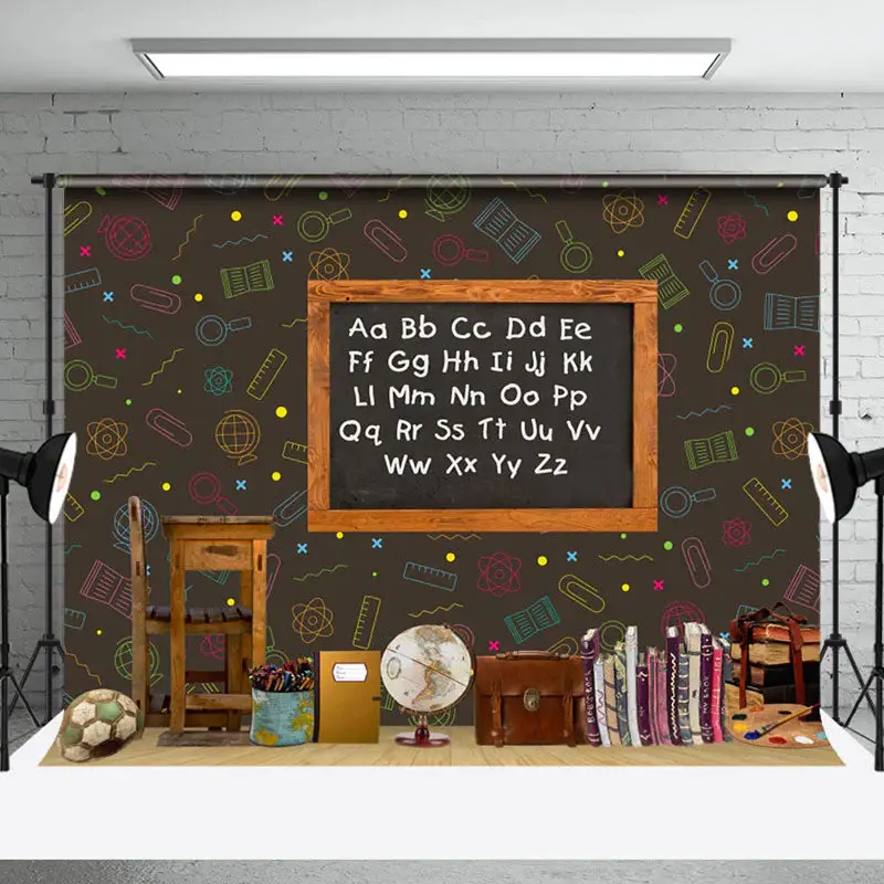 Retro Wood Blackboard Alphabet Cake Smash Backdrop - Aperturee
