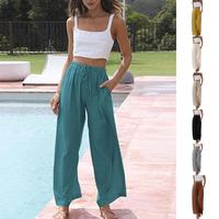 SCUSTY Women's Cotton Linen Summer Wide Leg Linen Pants for Women Summer Flowy