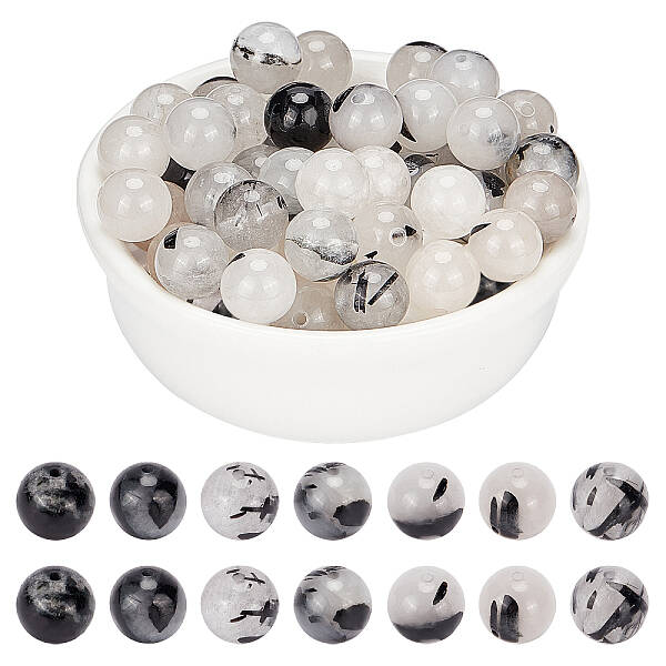 Natural Black Rutilated Quartz Beads Strands