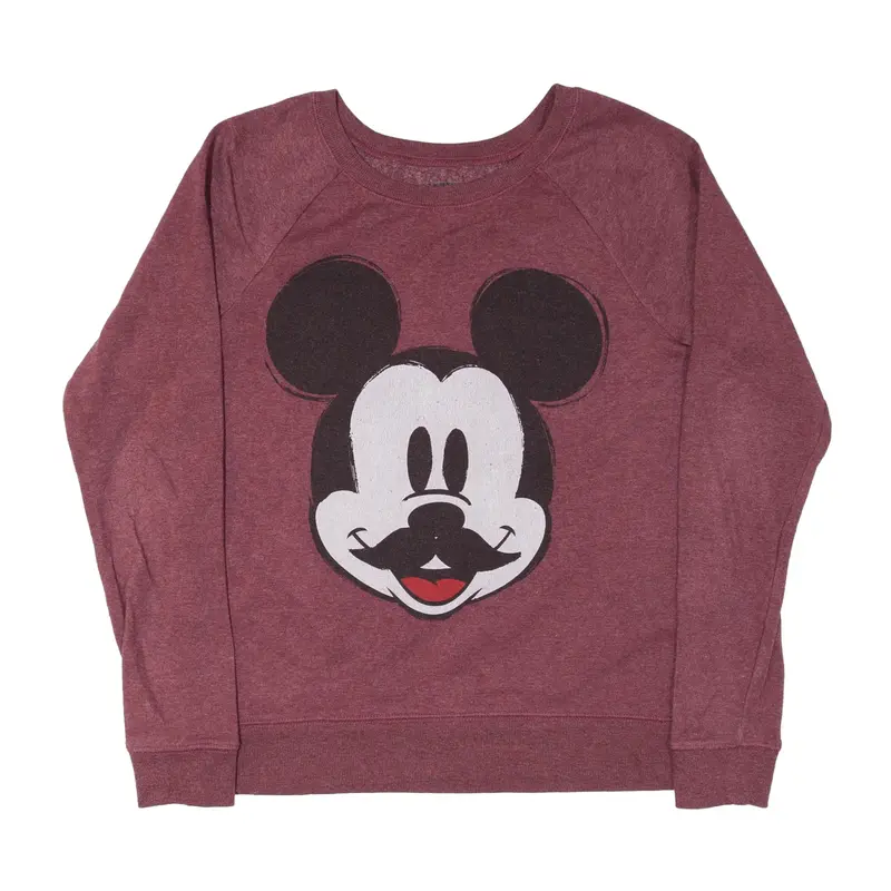 DISNEY Mickey Mouse Moustache Sweatshirt Maroon Womens M