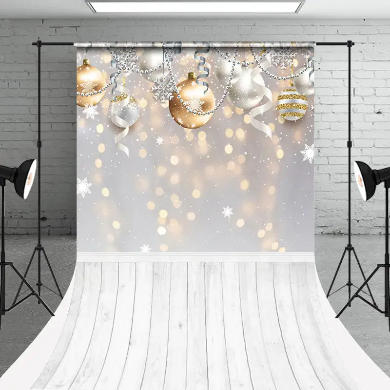 Bokeh Wood Ball Snowy Christmas Photo Sweep Backdrop - Aperturee