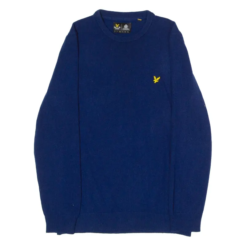 LYLE & SCOTT Mens Jumper Blue Crew Neck Tight Knit Wool M