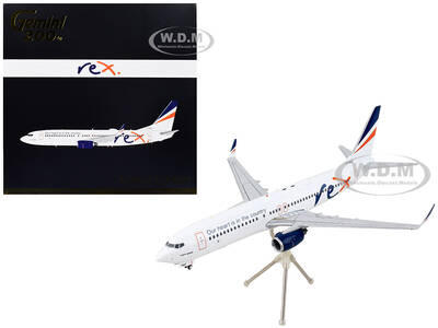 Boeing 737-800 Commercial Aircraft Regional Express Rex Airlines White with Striped Tail Gemini 200 Series 1/200 Diecast Mode...