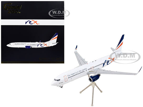 Boeing 737-800 Commercial Aircraft Regional Express Rex Airlines White with Striped Tail Gemini 200 Series 1/200 Diecast Mode...