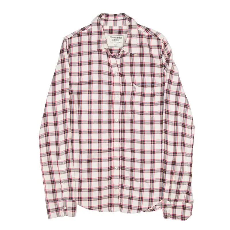 ABERCROMBIE & FITCH Flannel Shirt White Check Long Sleeve Womens XS