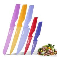 5 Piece, Knife Set, Kitchen Knife Set, Color Coded Kitchen Knife Set, 5 Color Rust Resistant Coated Stainless Steel Kitchen K...