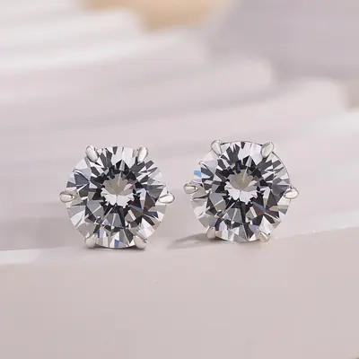 Effinny Jewelry 2.0ct*2pcs Round Cut S925 Sterling Silver Women's Stud Earrings, 5A Grade Cubic Zirconia Earring for Annivers...