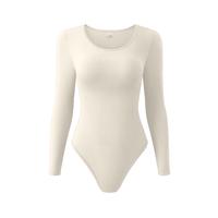 OQQ Women's Ribbed Bodysuit with Crewneck and Long Sleeves - Womenswear, Tops Shapewear Tummy Tuck Garment
