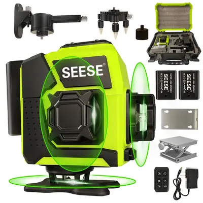 【TikTokShopfalldealsforyou】SEESE 12-Line Green Laser Level 3x360° Self-Leveling, Remote Control, Dual Batteries, Full Ac...