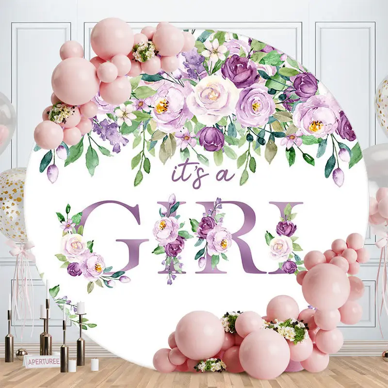 Aperturee Purple Floral Its A Girl Baby Shower Backdrop