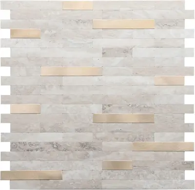 STICKGOO 10 Sheets Peel and Stick Backsplash, PVC Wall Tiles Stick on Backsplash for Kitchen - White Marble with Metal Silver