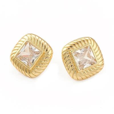 Clear Cubic Zirconia Rhombus Stud Earrings