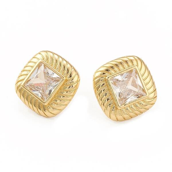 Clear Cubic Zirconia Rhombus Stud Earrings