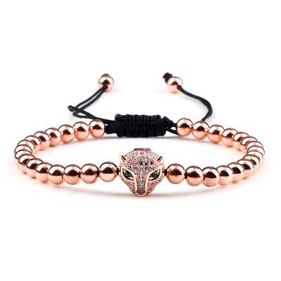 Adjustable Sweet and Cool Couples Brass Micro Pave Cubic Zirconia Leopard Braided Bead Bracelets for Women