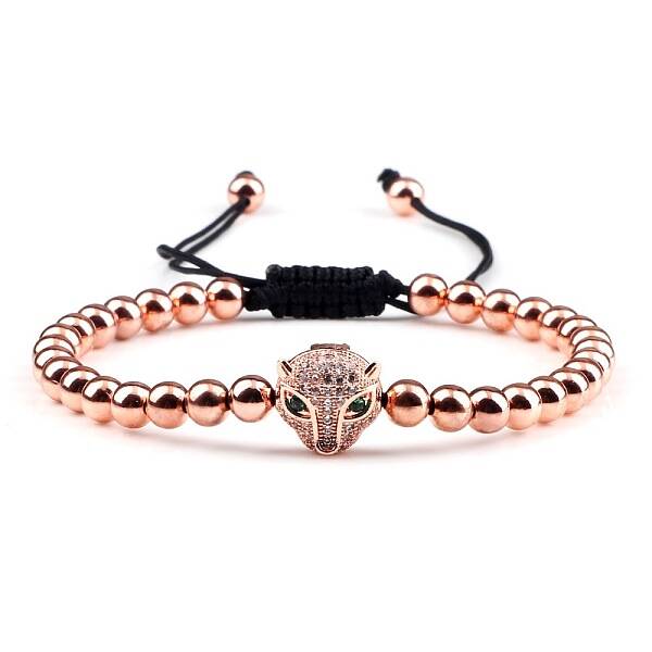 Adjustable Sweet and Cool Couples Brass Micro Pave Cubic Zirconia Leopard Braided Bead Bracelets for Women