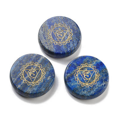 Natural Lapis Lazuli Flat Round with Chakra Sign Figurines Display Decorations