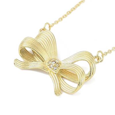 304 Stainless Steel Crystal Rhinestone Cable Chain Bowknot Pendant Necklaces for Women