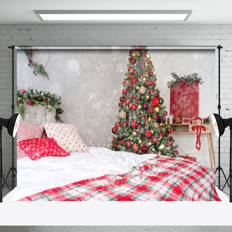 Aperturee Trees Snowy Christmas Vibe Bedroom Scene Backdrop - Aperturee