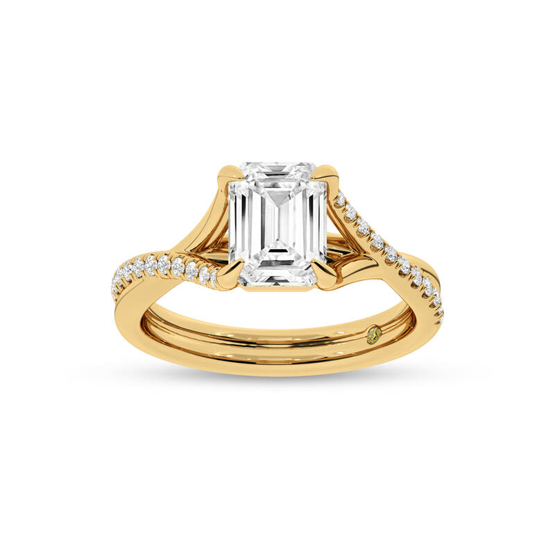 Lumen Twisted Pavé Shank Emerald Cut Lab Diamond Engagement Ring | 18K Yellow Gold 3 1/4 CT. TW.