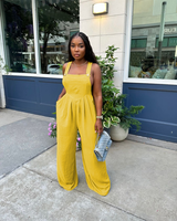 Women's Wide Leg Cami Jumpsuit with Pocket, High Waist, Casual Style, Comfortable Design, Summer Outfits, Black Basic Color -...