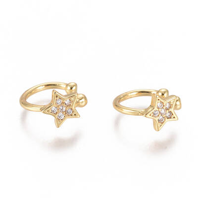Golden Plated Brass Micro Pave Cubic Zirconia Cuff Earrings