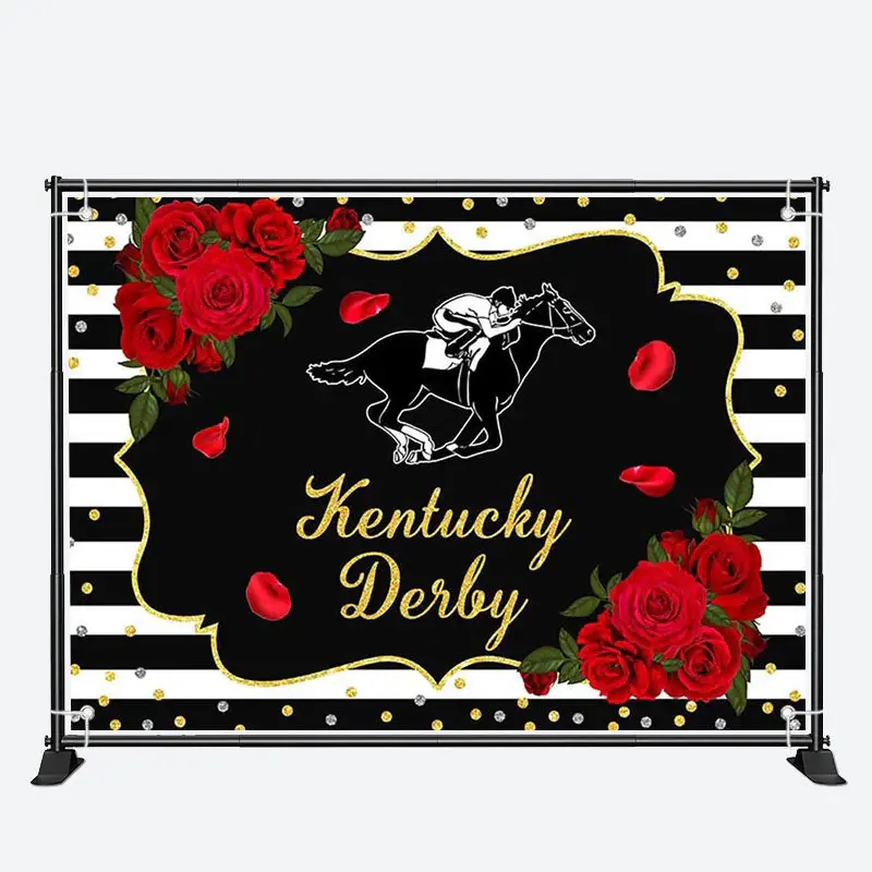 Roses Horse Race Black White Kentucky Derby Backdrop - Aperturee