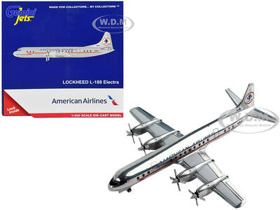 Lockheed L-188 Electra Commercial Aircraft American Airlines Silver with Red Stripes 1/400 Diecast Model Airplane by Gemini...