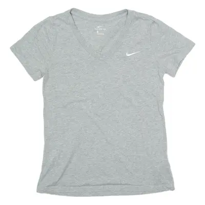NIKE Womens T-Shirt Grey V-Neck S